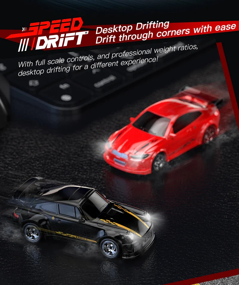 Дрифт машинка на радиоуправлении RC Drift car KF20 1:64 4WD с LED-подсветкой и быстрой зарядкой